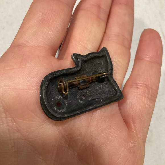 VINTAGE TORINO PEWTER CAT TRINKET BOX W/BROOCH NECKLACE AND EARRINGS - Picture 5 of 9